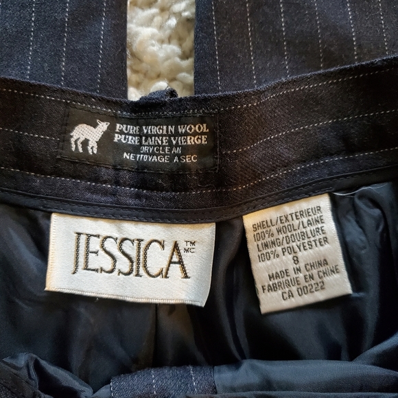 VINTAGE | 90s Pinstripe 100% Wool Wide Leg Dress Pants (Vintage Size 8) - Picture 6 of 7